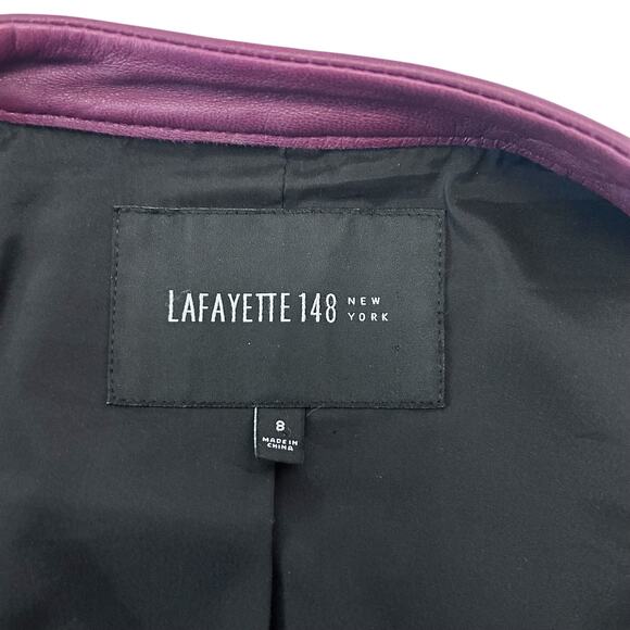 Lafayette 148 New York Burgundy Leather Jacket Women’s Size 8 Lined Zip Front - Picture 5 of 16
